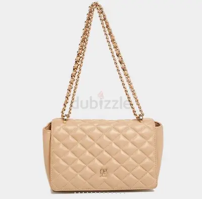 CH Carolina Herrera Beige Quilted Leather Flap Shoulder Bag