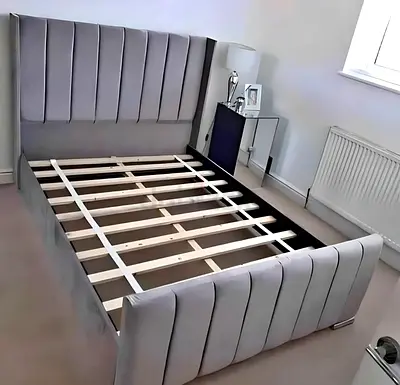 Elegant Grey Upholstered King Size Bed