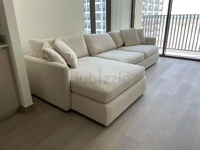 Feather 🪶 filled CrateBarrel Lounge deep L Shape Sofa Beige