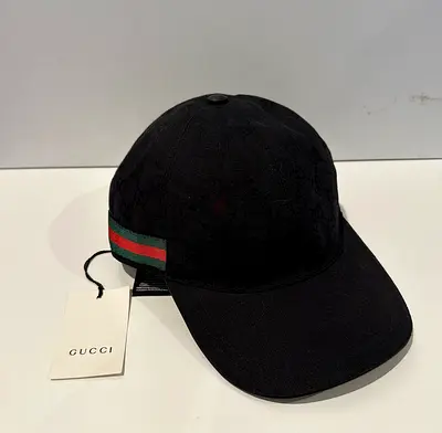 100% Authentic | New With Tags | Gucci Web Baseball Hat | Black GG Canvas