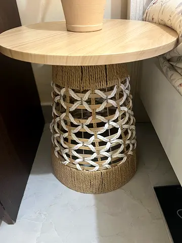 Stylish Handcrafted Wooden Stool with Woven Seat