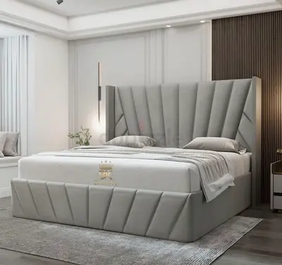 Elegant King Size Bed with Plush Headboard