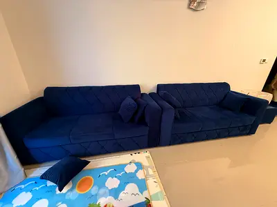 Stylish Blue Sofa Set with Cushions
