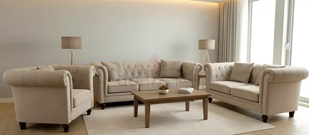Elegant Beige Chesterfield Sofa Set