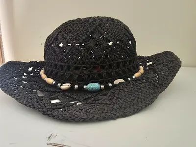 Stylish Black Sun Hat with Beaded Detail