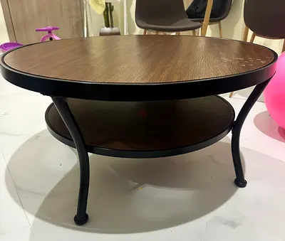 Sturdy Round Coffee Table with Shelf