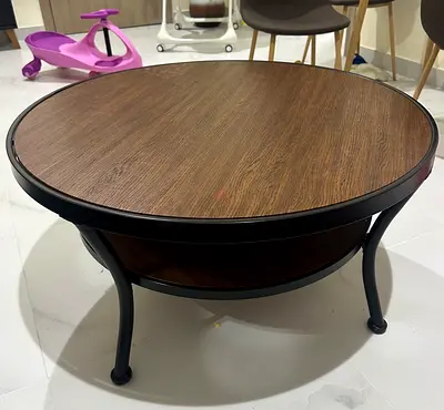 Sturdy Round Coffee Table with Shelf