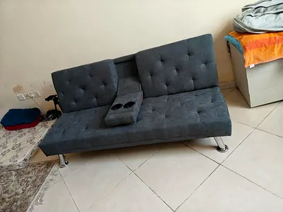 Stylish Grey Sofa Bed with Cup Holders