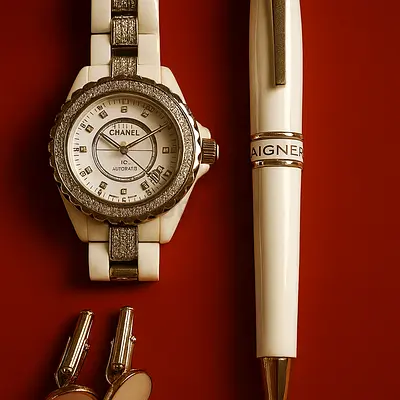 ساعة شانيل مع قلم ومشبك