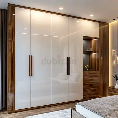 Modern White and Wood Wardrobe with Sleek Design