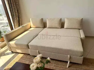 Elegant Beige Sofa with Chaise Lounge
