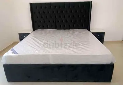 Elegant Black Upholstered King-Size Bed Frame