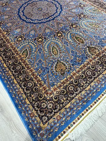 Elegant Blue and Gold Area Rug Persian bamboo silk carpets