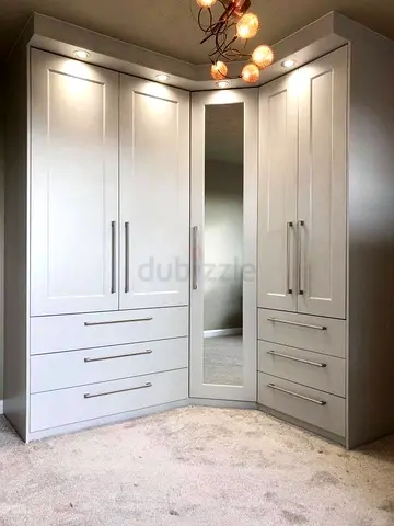Stylish Grey Corner Wardrobe with Mirror