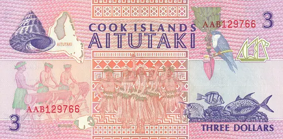 COOK ISLAND 3 DOLLARS BANKNOTE 1992