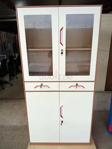 Stylish Steel Glass-Front Cabinet with Ample Storage
