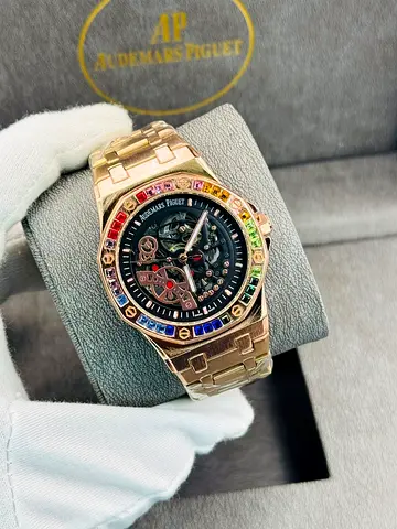 Elegant Audemars Piguet Royal Oak with Colorful Gemstone Bezel