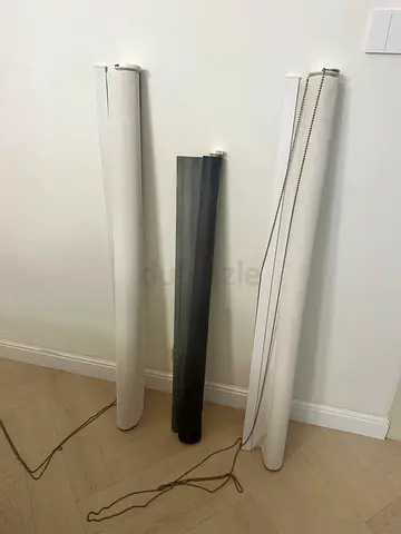Blackout window blinds - 2 x 120cm width in white and 1 x 100cm in black ready to install