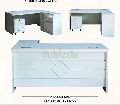 Stylish Full White Corner Desk with Drawers