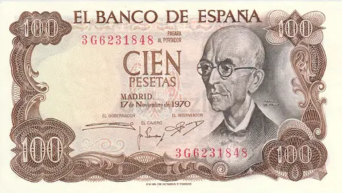 SPAIN 100 PESETAS BANKNOTE 1970