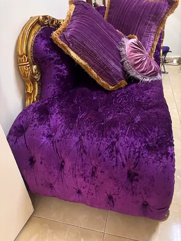 Luxurious Purple Velvet Sofa with Pillows