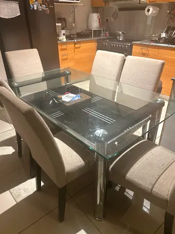 Stylish Glass Dining Table with 6 Comfortable Chairs