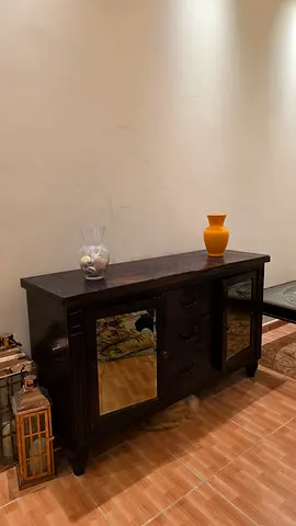 Elegant Wooden Cabinet with Mirrored Doors