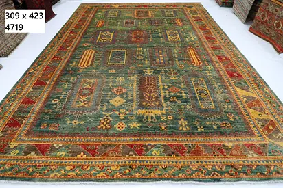 3x4m light green afghan handmade carpet  | 309 x 423 cm living room carpet