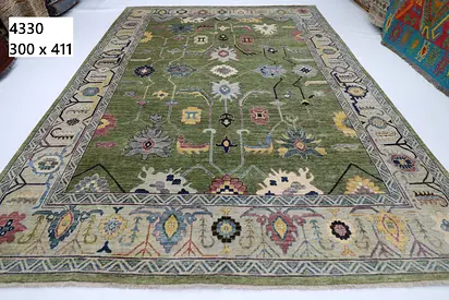 Beautiful Green Geometric handwoven afghan  Rug 300 x 411