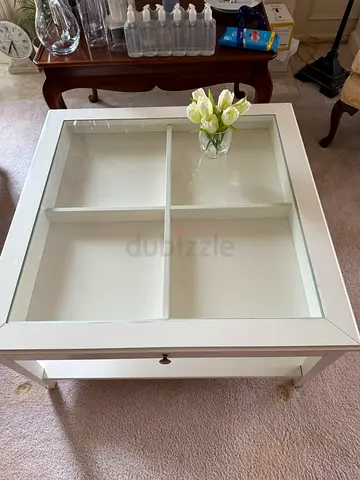 Stylish White Coffee Table with Glass Top