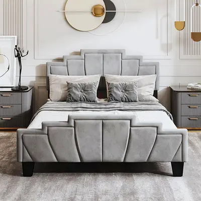 Elegant Grey Fabric King Size Bed