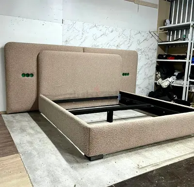 Stylish Beige Upholstered Queen Bed Frame