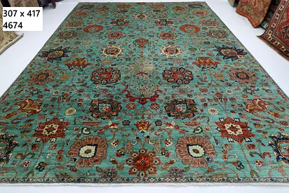 3*4m Elegant handwoven afghan Rug in Stunning Turquoise |  307 x 417 cm