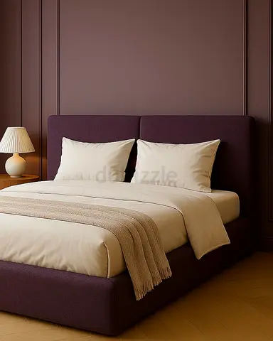 Elegant Modern Queen Bed Frame with Soft Beige Bedding