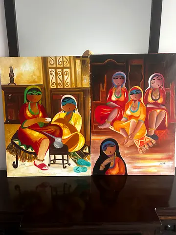 Beautiful Traditional Art Pair Paintings of Arabian Women