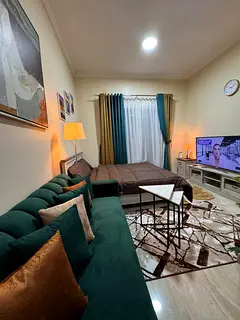 Furnished studio for monthly rent in Al Jurf 2, Ajman. First occupancy, spacious layout, clean furni