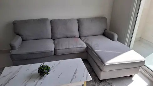 Reversible L-Shape Sofa  Marble-Style Coffee Table