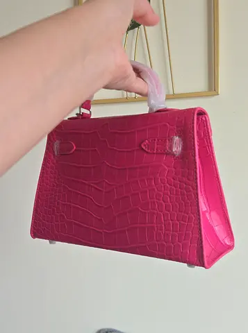 Stunning Pink Crocodile-Pattern Handbag Kelly mini