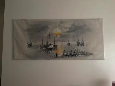 Serene Seascape Painting with Boats