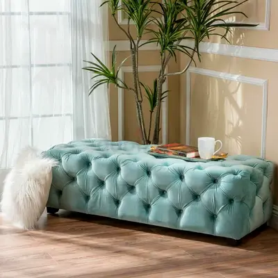 Elegant Velvet Ottoman in Soft Grey