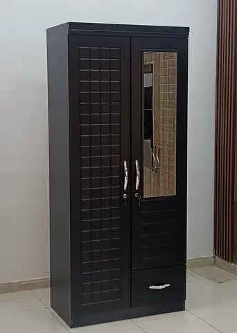 Elegant Walnut Mirror Wardrobe – 2 Door Closet with Hanging Rod  Shelves