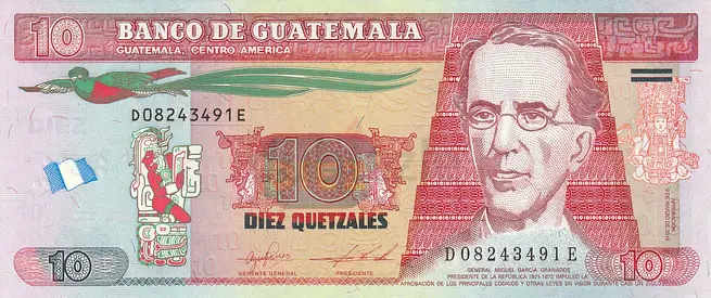 GUATEMALA 10 QUETZALES BANKNOTE 2008
