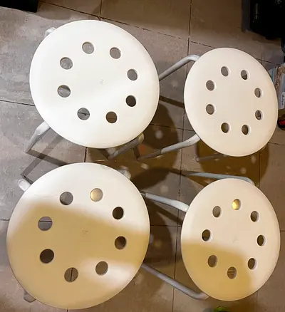 Set of 4 IKEA White Stools with Circular Design