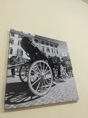 Vintage Black and White Horse-Drawn Carriage Art