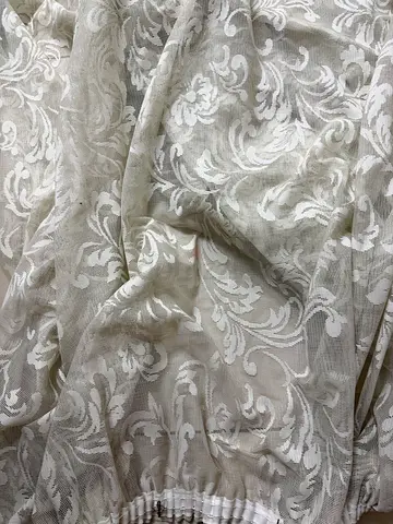 Elegant Sheer White Inner Curtains for windows with Floral Pattern - one pair in as is condition
