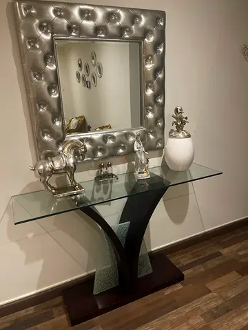 Elegant Silver-framed Mirror and Console Table Set