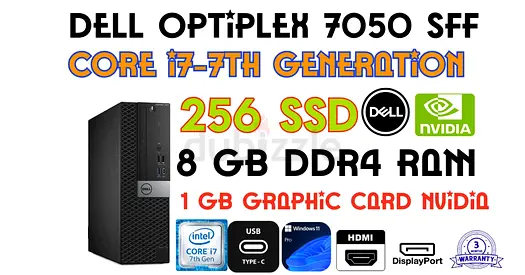 Core i7-7th GENRATION Dell OptiPlex 7050 SFF-DDR4 8 GB RAM-256 GB SSD-1GB GPU-WINDOWS 11 PR0