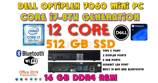 CORE I7-8th generation Dell OptiPlex 7060 mini-16GB RAM-512GB NVME SSD-WIN 11 PRO