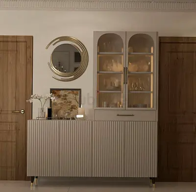 Elegant and Modern Sideboard with Glass Shelves