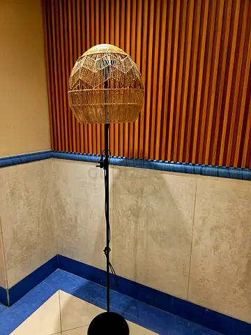 Stunningly Beautiful Crate and Barrel Floor Lamp With Basket Style Rattan Shade. AED 330 Only!